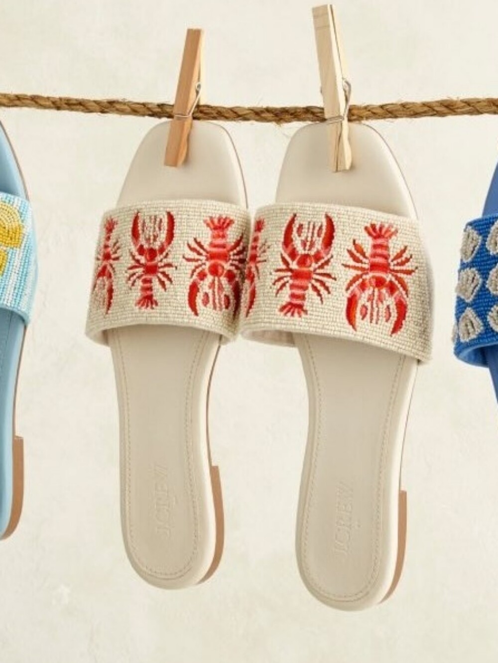J. Crew Factory Beaded Slide Sandals - Palm Beach Lobster